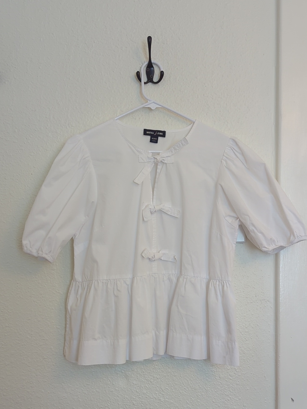 Nautica White Cotton Tie Front Blouse